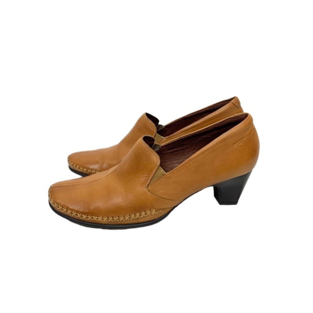 Pikolinos Warm Light Camel Tan Leather X Whipstitch Slip On Bootie Heels Size 41